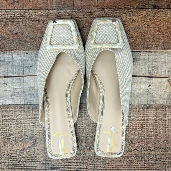 Sam Edelman Lavina Mules Beige Woven Square Toe Buckle Size 10M Slip On Flats - Picture 1 of 10